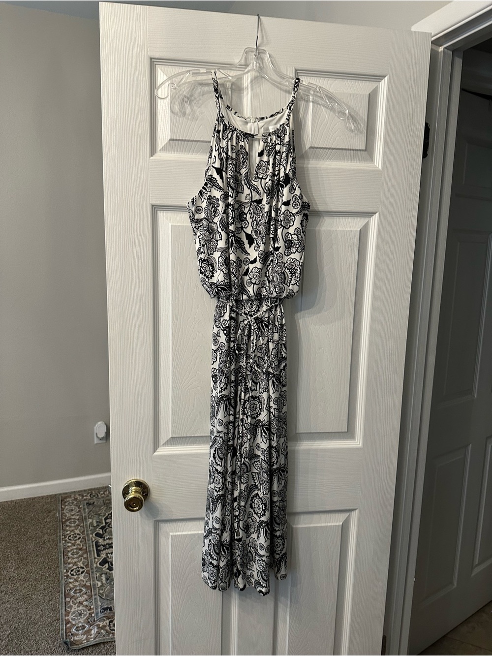 Sleeveless Black & White Paisley Jumpsuit